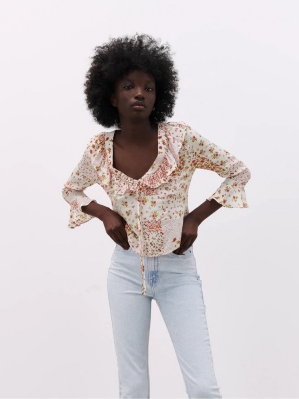 Zara Boho Ruffled Floral Top